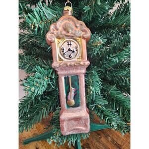 Vintage HICKORY DICKORY DOCK Glass Ornament Grandfather Clock Mouse 7”